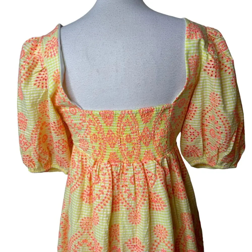 LILLY PULITZER Sarafina Short Sleeve Dress Calla Yellow Gingham Seersucker ISL 8
